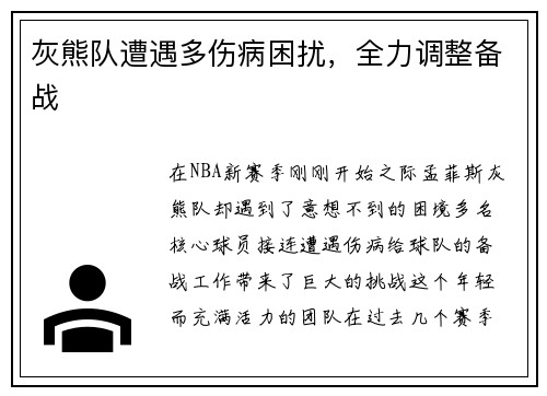 灰熊队遭遇多伤病困扰，全力调整备战